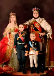 Семейный портрет из четырёх человек В образе королевской семьи, художник Валерия 