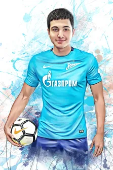 Дрим арт, художник Анастасия, портрет молодого человека с мячом в футбольной форме Зенит (Петербург)