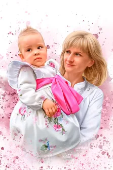 Семейный портрет в стиле Дрим арт, светловолосая женщина в белой рубашке с дочкой на руках, художник Анастасия 