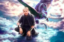 Портрет молодого человека в стиле Фэнтези на фоне дракона, художник Антонина
