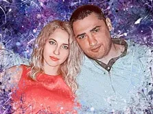 Портрет пары на фиолетовом фоне в стиле Дрим-Арт
