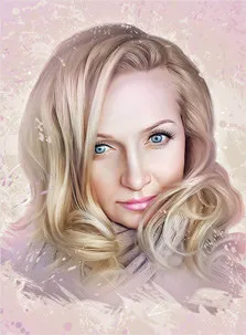 Портрет девушки со светлыми волосами на бело-розовом фоне в стиле Дрим-Арт
