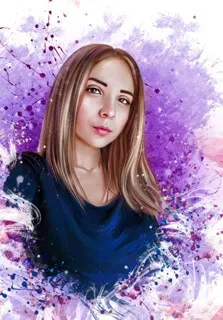 Портрет девушки на бело-фиолетовом фоне в стиле Дрим-Арт