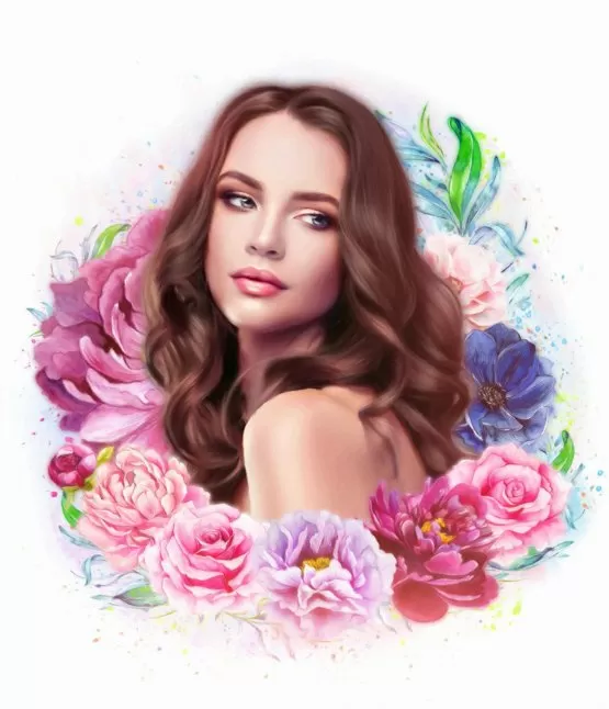 Flower Art портрет девушки вполоборота в цветах