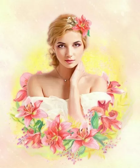 Портрет девушки на пастельном фоне из цветов