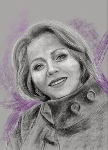 Портрет женщины карандашом с фиолетовыми штрихами
