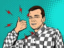 Векторный портрет мужчины шахматной рубашке в стиле Комикс на абстрактном фоне, художник Александра