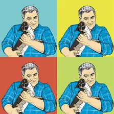 Пример поп-арт портрета в стиле Уорхол мужчины с собачкой