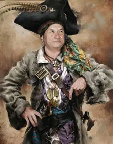 Портрет мужчины в образе пирата на нейтральном бежевом фоне, художник Олеся