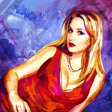 Авторский арт-портрет девушки в красном платье на абстрактном фоне, автор Ольга