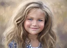 Живописный портрет голубоглазой девочки написан маслом, художник Александра