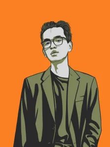 Поп-арт, художник Олеся, мужской портрет на оранжевом фоне