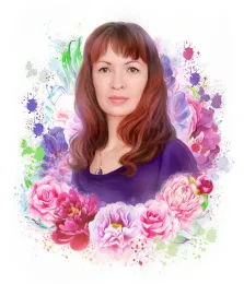 Портрет кареглазой женщины в стиле Flower Art, художник Антонина