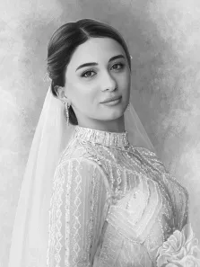 Портрет девушки в свадебном платье выполнен в стиле Карандаш в серых тонах, художник Антонина