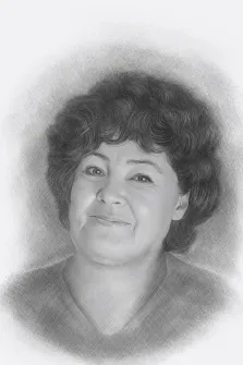 Портрет женщины с кудрявыми волосами написан серым Карандашом, художник Татьяна 