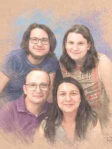 Семейный портрет в стиле Карандаш из четырёх человек на нейтральном фоне, художник Татьяна 