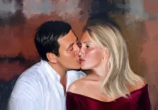 Маслом, художник Александра, парный портрет поцелуй на темном фоне