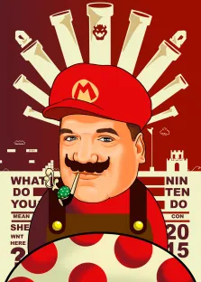 Мужчина в образе персонажа игры "Марио" в стиле комикс, художник Олеся 