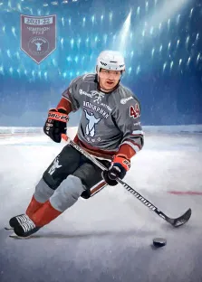 Портрет хоккеиста из клуба Заполярник (Норильск) в стиле под масло, художник Юлия 