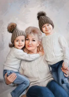 Портрет женщины с внуком и внучкой в стиле Под масло, художник Александра 