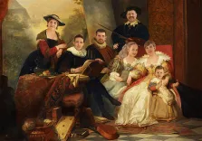 В образе, художник Антонина, портрет семьи из семи человек на основе фотомонтажа в известную картину