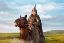 Портрет мужчины на коне В образе в тюркских доспехах, художник Антонина