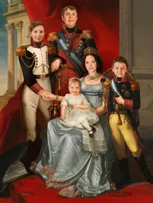 Портрет семьи из пяти человек В образе царской семьи, художник Антонина