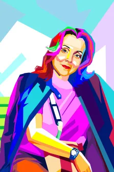 Портрет девушки в пальто в стиле Wpap в ярких цветах, художник Олеся 
